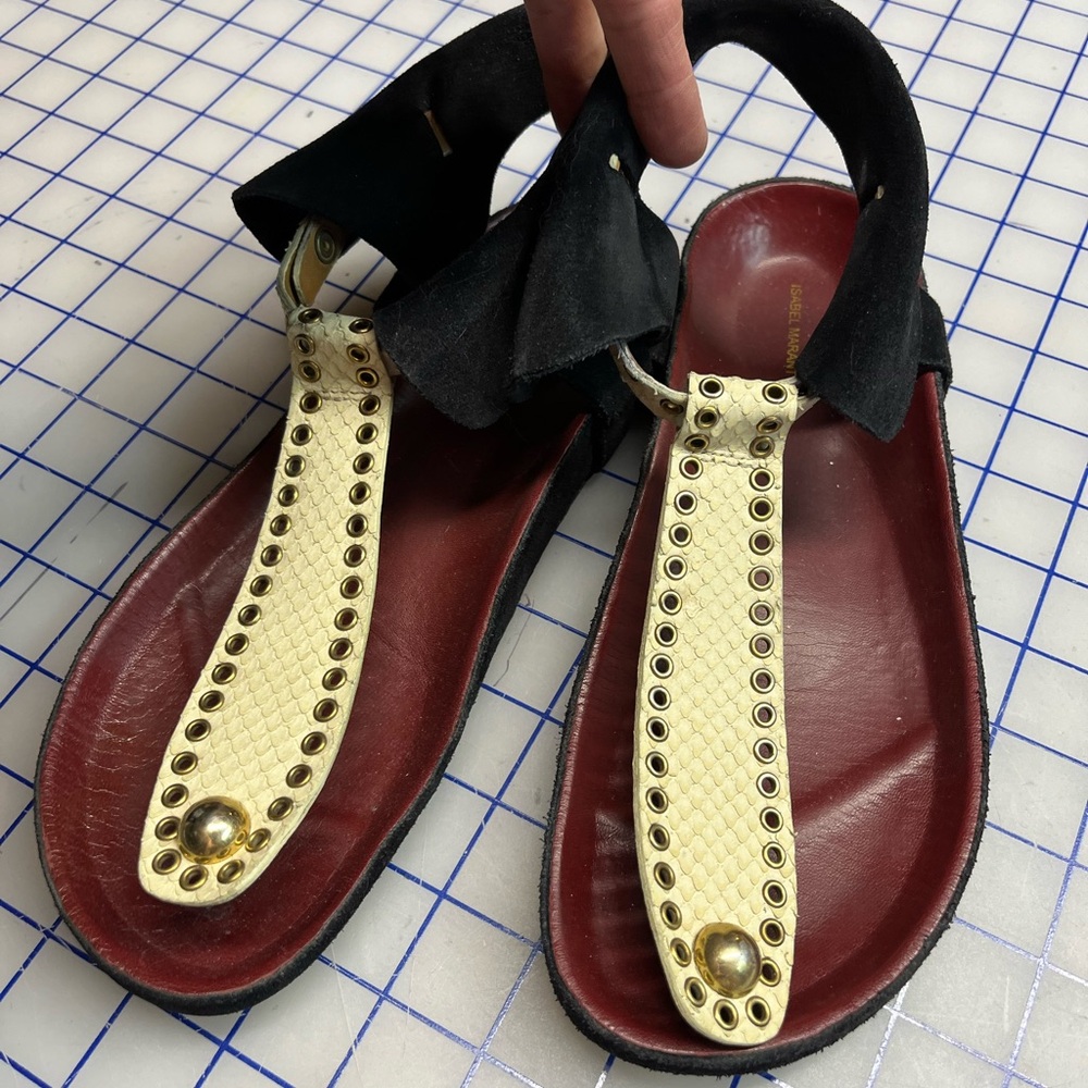 Isabel Marant Black , Burgundy  and Cream Studded Sandals